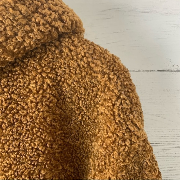 J.O.A. Sherpa Hoodie Maple Brown Fleece Drawstring Relaxed Fit Small - Picture 5 of 8